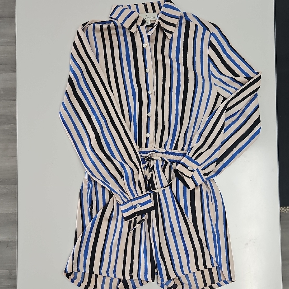 NWOT Pinch Blue and Black Striped Romper